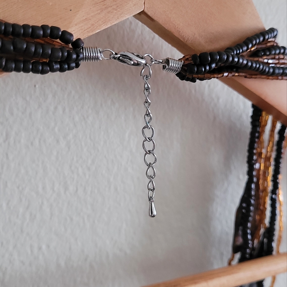 Multi Strand Chunky Necklace with Shell and Stacked Wooden Beads. - Picture 6 of 6